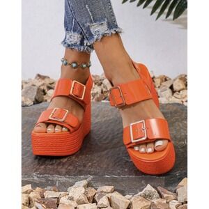Women's Neon Orange Wedge Summer Shoe Size 40 Retro Platform